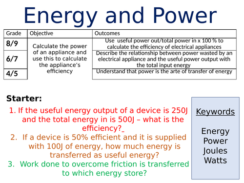 NEW AQA GCSE Physics (2016) - Energy & Power | Teaching Resources