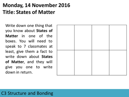 AQA GCSE C3-1 Structure and Bonding Topic L1 States of Matter