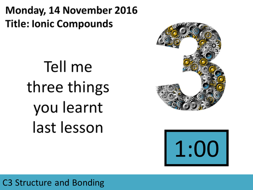 AQA GCSE C3. Structure and Bonding L3 Ionic Compounds