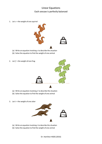 Introducing Equations by Balancing Animals