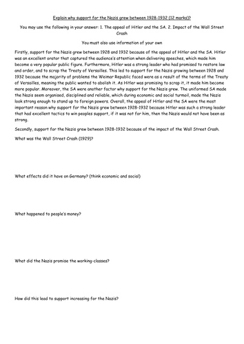 Why did Nazi support grow 1928-1933?