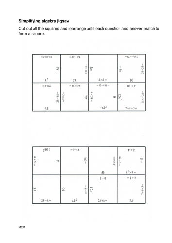 Simplifying algebra jigsaw