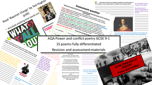 AQA Power and conflict poetry GCSE 9-1 All 15 poems differentiated