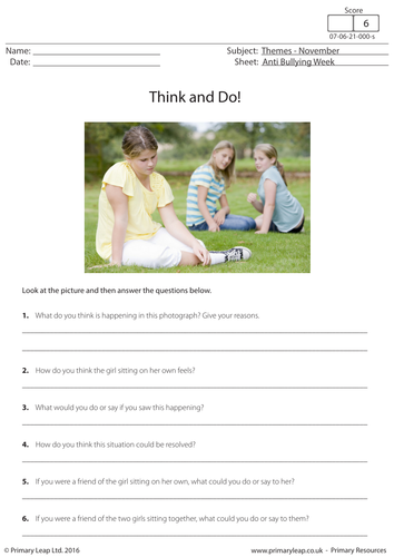 Worksheet: Anti Bullying Week - Think and Do