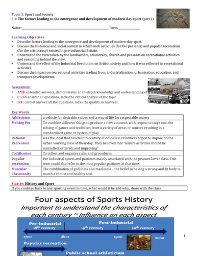 A-level PE EDEXCEL (Spec 2016) 5.1: Factors leading to emergence & development of modern sport_P1