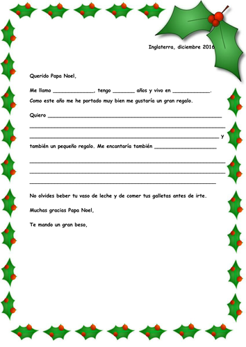 Carta a Papa Noel - Letter to Santa in Spanish