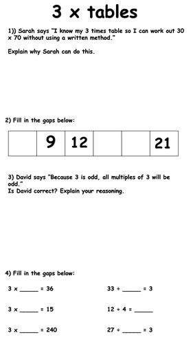 3 Times Table Mastery Check