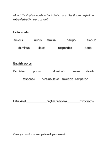 Latin / English derivation activity