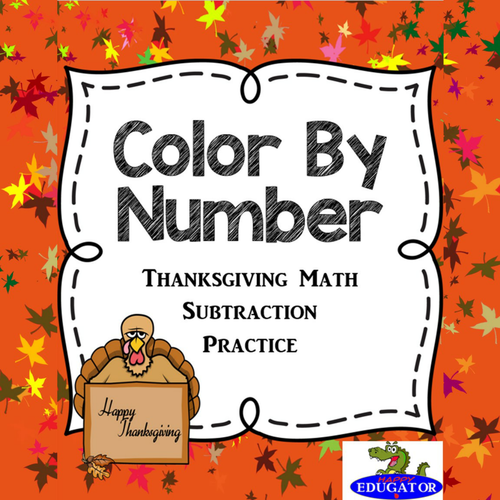 Color by Number Thanksgiving Math Practice - Subtraction