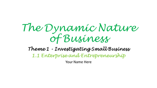 GCSE (9-1) Business Theme 1 Enterprise and Entrepreneurship