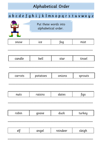 Christmas Themed Alphabetical Order Worksheet by Krazikas - Teaching