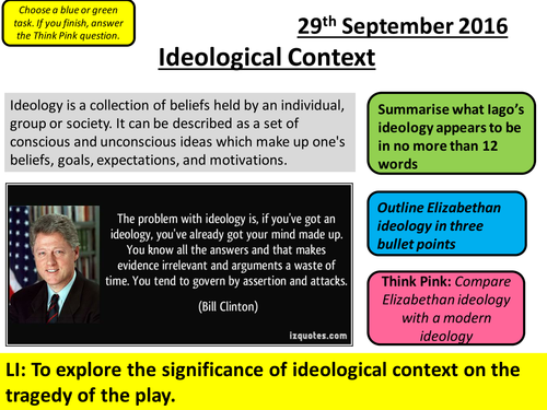 Full PowerPoint Lesson for Othello - Aspects of Tragedy - Ideological Context