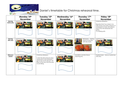 Social Story and timetable for Christmas rehearsals