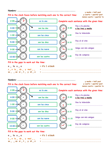 KS3 Spanish starter - time with activities