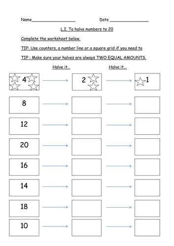 ks2 differentiated halving to 20 50 and 100 teaching resources