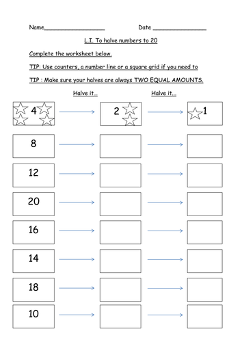 KS2 Differentiated Halving To 20 50 And 100 By SCarter80 Teaching Resources Tes