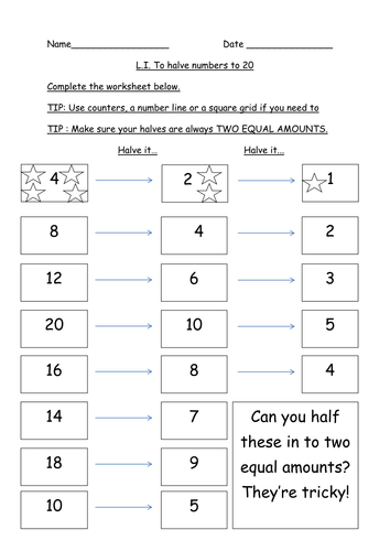 Mark Scheme to accompany the Halving Worksheet