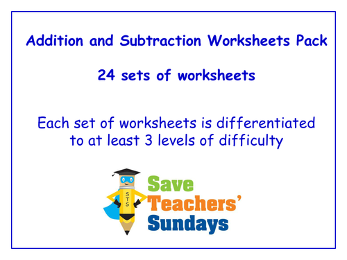 KS1 Addition and Subtraction Worksheets Pack (11 sets of differentiated worksheets)