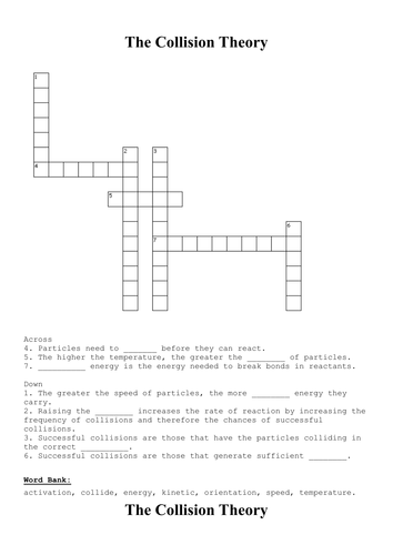 Collision theory / kinetic theory crossword Do Now
