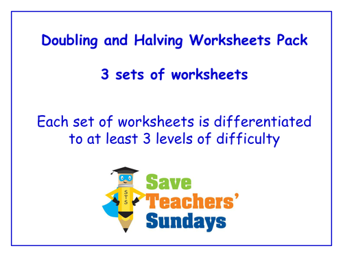 KS1 Doubling and Halving Worksheets Pack (3 sets of differentiated worksheets)