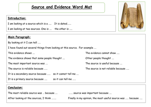 Source & Evidence Word Mat