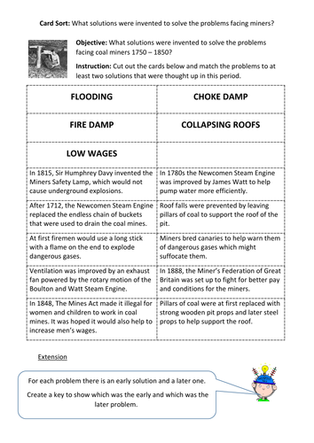 Card Sort: Coal Mining Problems & Solutions 1750 - 1900