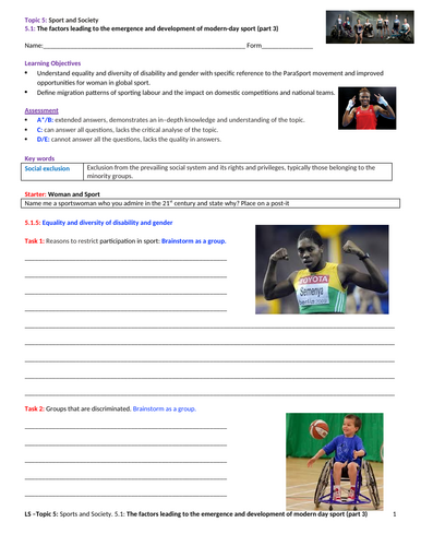 A-level PE EDEXCEL (2016) 5.1: Factors leading to emergence & development of modern sport_P3
