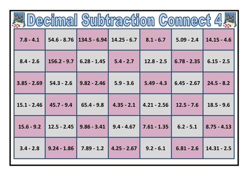 Decimal Subtraction Connect 4 Game