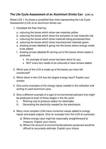 AQA GCSE Chemistry-  4.10.2 Using Resources - Life Cycle Assessment