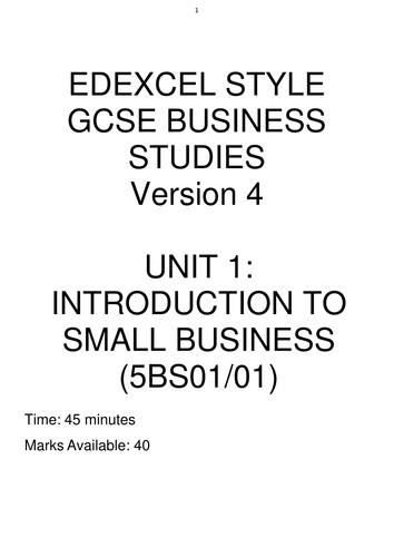 GCSE Business Studies Paper 1 (version 4) in the style of Edexcel 2009 specification (2009)