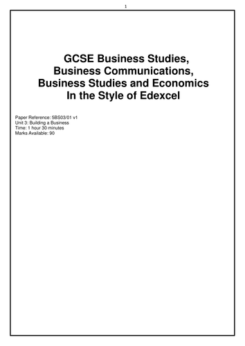 GCSE Business Studies Paper 3 (version 3) in the style of Edexcel 2009 specification (current)