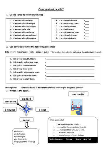 Comment est ta ville?  Worksheet