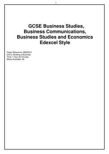 GCSE Business Studies Paper 3 (version 4) in the style of Edexcel 2009 specification (current)
