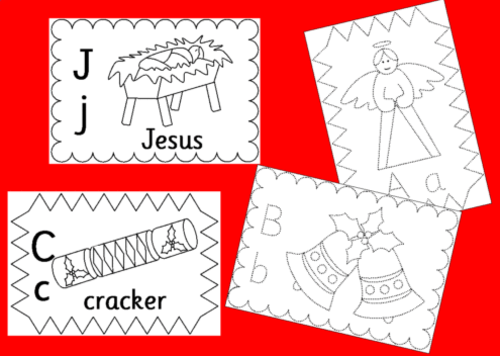 Christmas alphabet tracing worksheets and colour in flashcards
