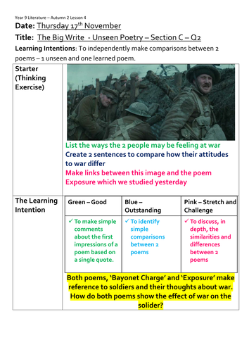 Unseen Poetry - Section C - Comparison - Bayonet Charge & Exposure