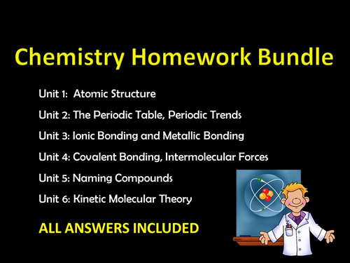 Chemistry Homework Bundle w/ ANSWERS and Sample Test Questions, editable