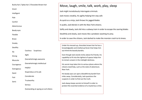 Character description year 3 example picture