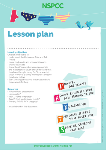 NSPCC Underwear Rule teaching resources