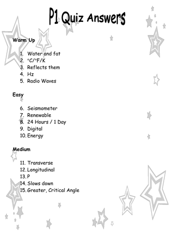 P1 Energy for the home - Revision Quiz
