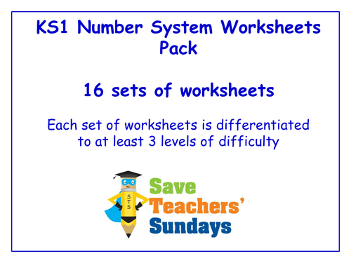 KS1 Number System Worksheets Pack (16 sets of differentiated worksheets)