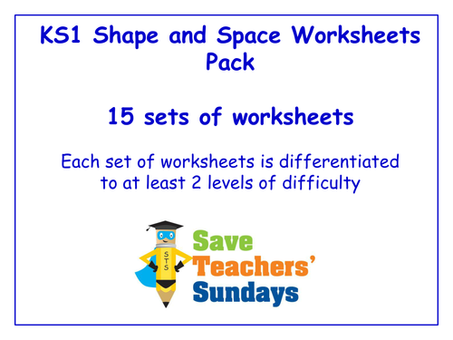 KS1 Shape and Space Worksheets Pack (15 sets of worksheets)