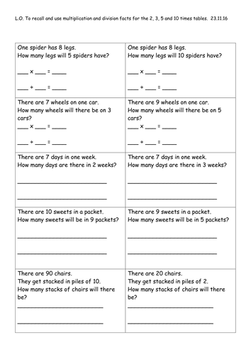 Multiplication And Division Worksheets Year 2 Times Multiplication 