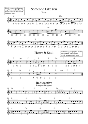 Pop Songs - Short Chord & Melody Exercises