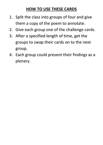 Poetry Analysis Activity Cards