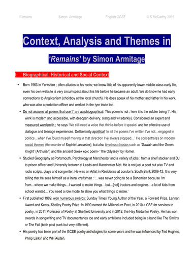 English Literature GCSE Simon Armitage- 'Remains' analysis.