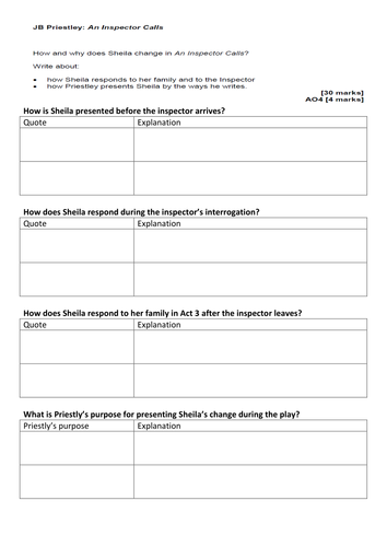 How and why does Sheila change in An Inspector Calls? AQA 1-9 planning sheet