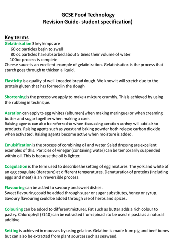 Food Tech GCSE AQA student friendly specification