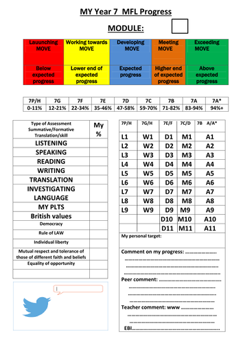 KS3 progress chart AFL