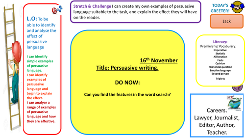 SPAG lesson on identifying and analysing Persuasive Language in newspapers