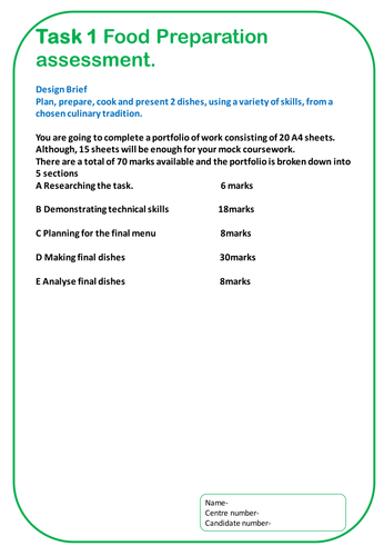 Food Preparation and Nutrition GCSE NEA 2 Template AQA